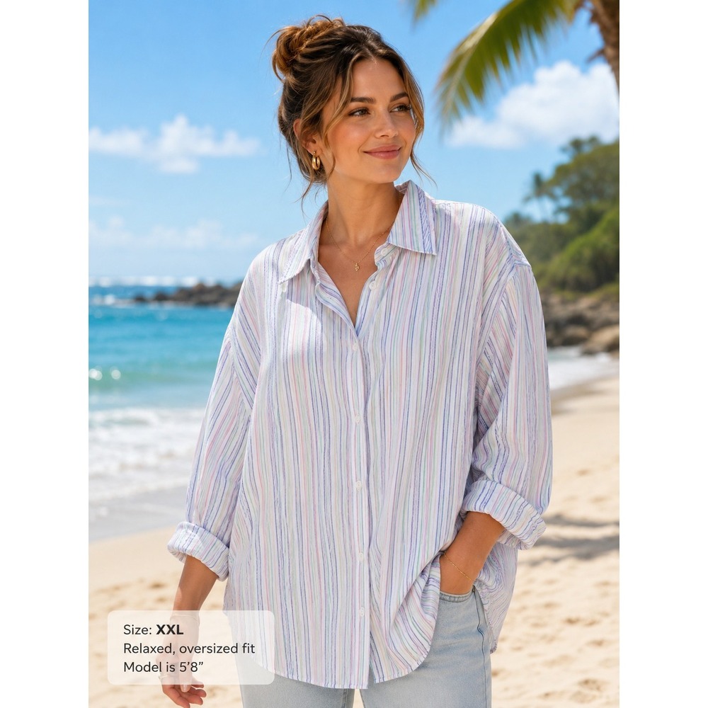 Villager From Liz Claiborne Women's XXL Long Sleeve Multicolor Top -1162